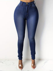Light Casual Skinny Jeans Mid Stretch Slim Fit Slash Pockets Tight Jeans