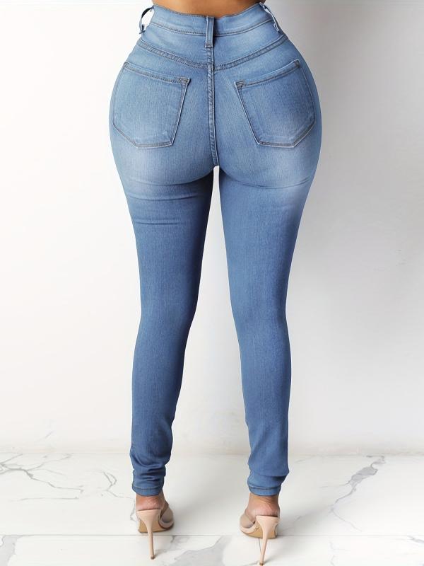 Light Casual Skinny Jeans Mid Stretch Slim Fit Slash Pockets Tight Jeans