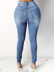 Light Casual Skinny Jeans Mid Stretch Slim Fit Slash Pockets Tight Jeans