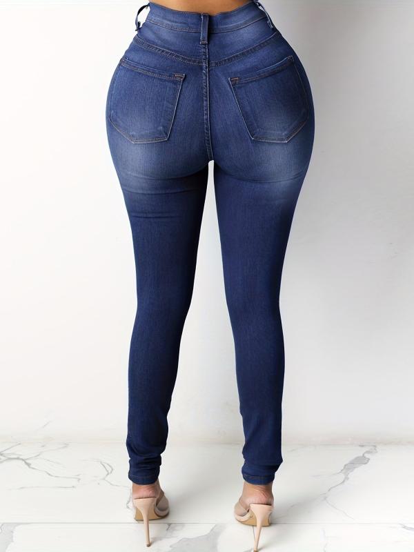 Light Casual Skinny Jeans Mid Stretch Slim Fit Slash Pockets Tight Jeans