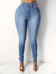 Light Casual Skinny Jeans Mid Stretch Slim Fit Slash Pockets Tight Jeans