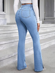 Ripped Flared Jeans Bell Bottom High Waist Wide Legs Denim Pants