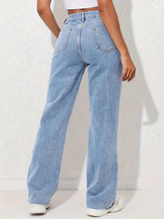 High Waist Distressed Street Style Denim Pants Women's Jeans