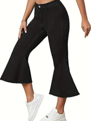 Mid Stretch Flare Jeans Washed Bell Bottom Capris Denim Pants