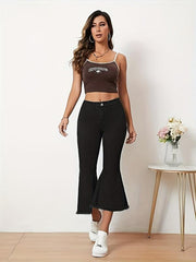 Mid Stretch Flare Jeans Washed Bell Bottom Capris Denim Pants