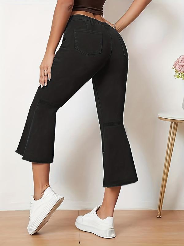 Mid Stretch Flare Jeans Washed Bell Bottom Capris Denim Pants