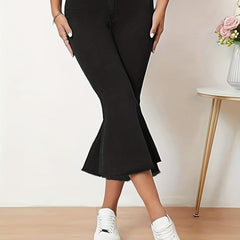 Mid Stretch Flare Jeans Washed Bell Bottom Capris Denim Pants