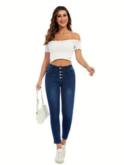 High Stretch Skinny Jeans Single Breasted Women's Denim Jeans