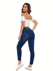 High Stretch Skinny Jeans Single Breasted Women's Denim Jeans