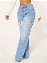 Ripped Holes Baggy Jeans Distressed Loose Fit Wide Leg Denim Jeans