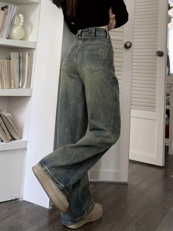High Waist Wide Leg Straight Jeans Women's Denim