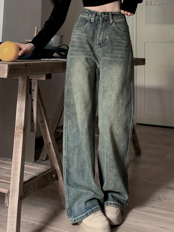 High Waist Wide Leg Straight Jeans Women's Denim