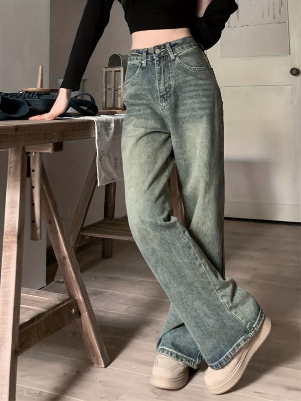 High Waist Wide Leg Straight Jeans Women's Denim