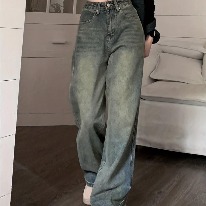 High Waist Wide Leg Straight Jeans Women's Denim