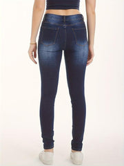 Distressed Skinny Jeans High Stretch Slim Fit Denim Women's Clothing