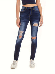 Distressed Skinny Jeans High Stretch Slim Fit Denim Women's Clothing