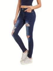 Distressed Skinny Jeans High Stretch Slim Fit Denim Women's Clothing