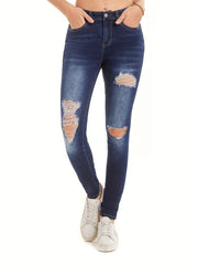 Distressed Skinny Jeans High Stretch Slim Fit Denim Women's Clothing
