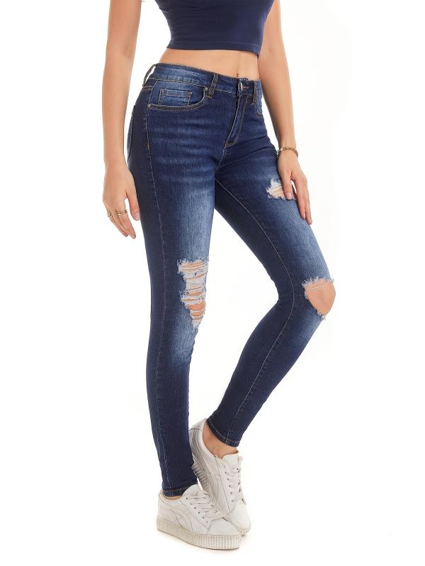 Distressed Skinny Jeans High Stretch Slim Fit Denim Women's Clothing