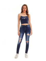 Distressed Skinny Jeans High Stretch Slim Fit Denim Women's Clothing