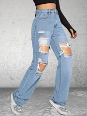Distressed Loose Fit Non Stretch Wide Legs Jeans Women's Denim Jeans