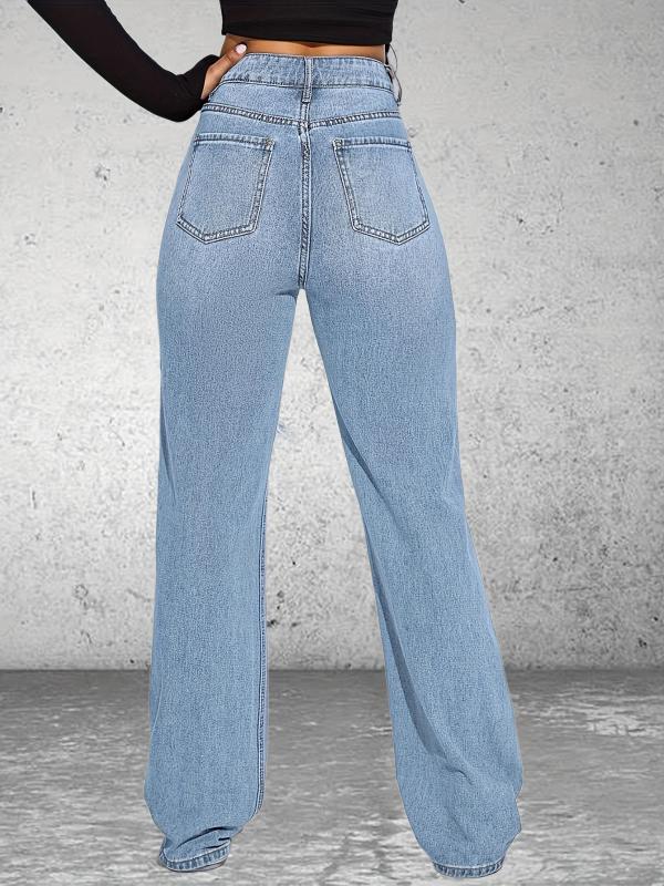 Distressed Loose Fit Non Stretch Wide Legs Jeans Women's Denim Jeans