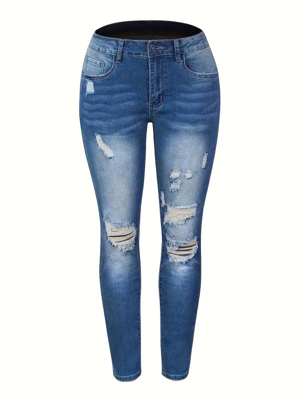 Distressed High Stretch Cropped Denim Jeans