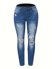 Distressed High Stretch Cropped Denim Jeans