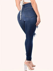 Distressed Skinny Jeans Ankle Length Slim Fit Ripped Holes