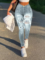Distressed Skinny Jeans Ankle Length Slim Fit Ripped Holes