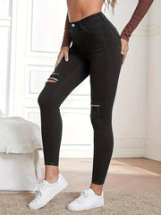 Brown Ripped Holes Skinny Jeans Slim Fit High Stretch Distressed Tight Jeans