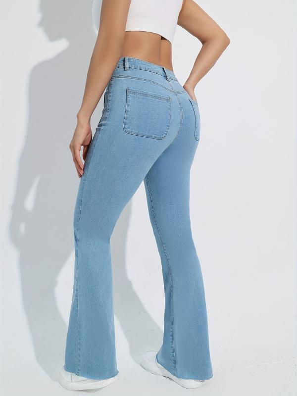 Raw Cut Flare Jeans High Stretch Patch Poc...