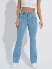 Raw Cut Flare Jeans High Stretch Patch Poc...