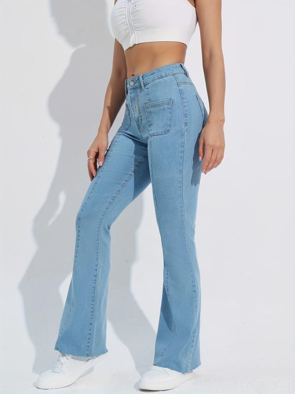 Raw Cut Flare Jeans High Stretch Patch Poc...
