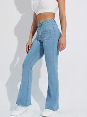 Raw Cut Flare Jeans High Stretch Patch Poc...