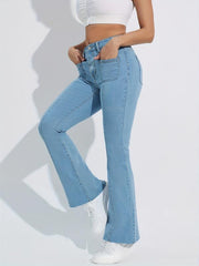 Raw Cut Flare Jeans High Stretch Patch Poc...