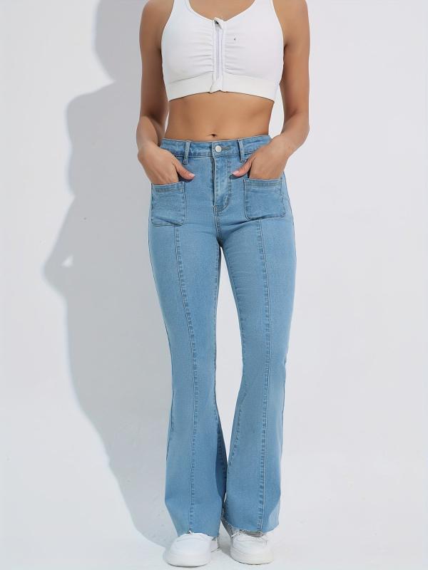 Raw Cut Flare Jeans High Stretch Patch Poc...