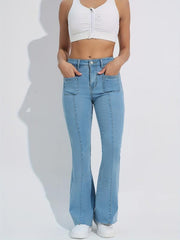 Raw Cut Flare Jeans High Stretch Patch Poc...