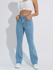 Raw Cut Flare Jeans High Stretch Patch Poc...