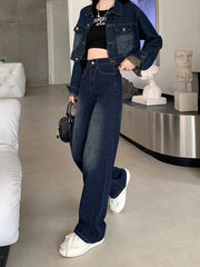 Loose Fit High Waist Straight Jeans Wide Legs