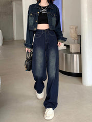 Loose Fit High Waist Straight Jeans Wide Legs