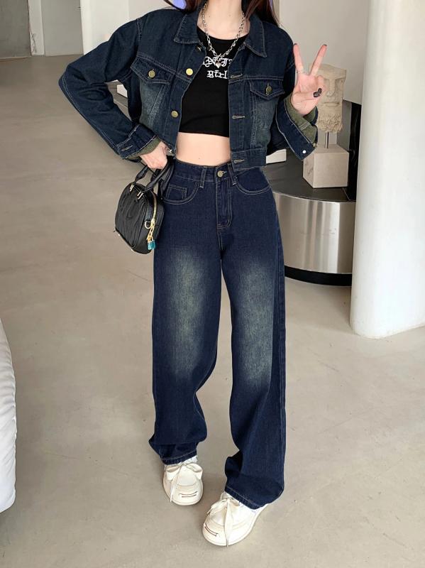 Loose Fit High Waist Straight Jeans Wide Legs