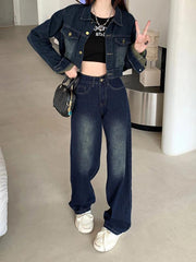 Loose Fit High Waist Straight Jeans Wide Legs