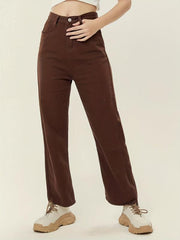 High Waist Loose Straight Denim Pants Creamy Brown Jeans Women's