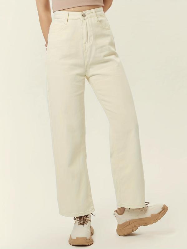 High Waist Loose Straight Denim Pants Creamy Brown Jeans Women's