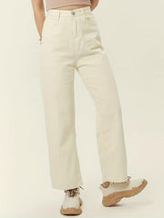 High Waist Loose Straight Denim Pants Creamy Brown Jeans Women's