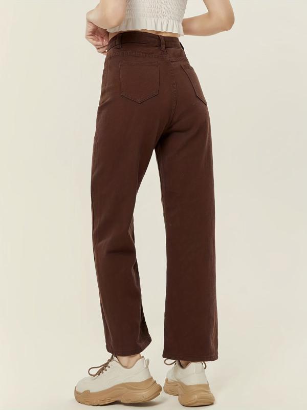 High Waist Loose Straight Denim Pants Creamy Brown Jeans Women's