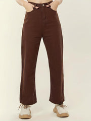 High Waist Loose Straight Denim Pants Creamy Brown Jeans Women's