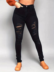 Ripped Holes Skinny Jeans Slim Fit High Stretch Casual Denim Trousers