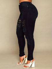 Ripped Holes Skinny Jeans Slim Fit High Stretch Casual Denim Trousers